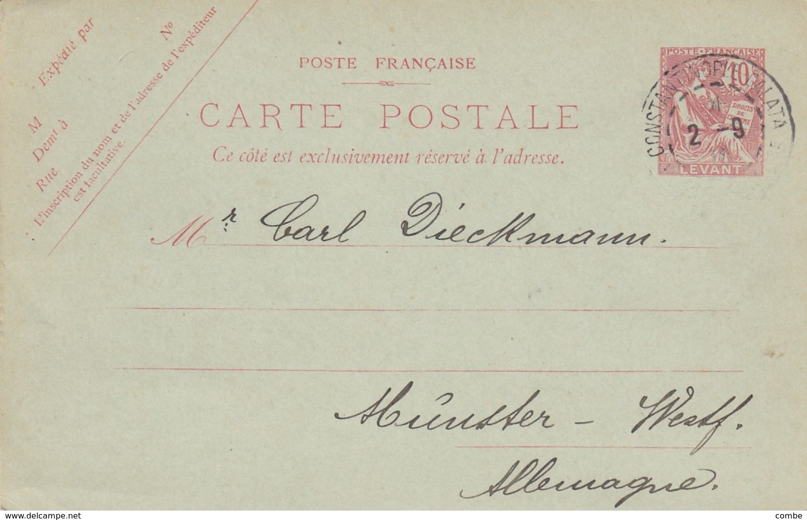 CARTE POSTALE ENTIER LEVANT 2.9.1910.   BAZAR PHILATELIQUE  POSTE FRANCAISE  CONSTANTINOPLE - Briefe U. Dokumente