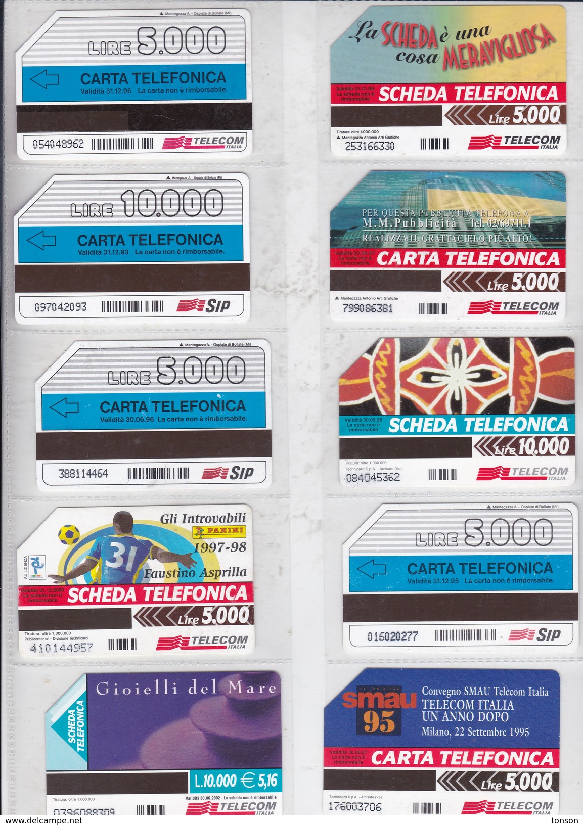 Italy, 10 Different Cards Number 36, Football, Credit Cards, Sea Shell, 2 Scans. - [4] Collections