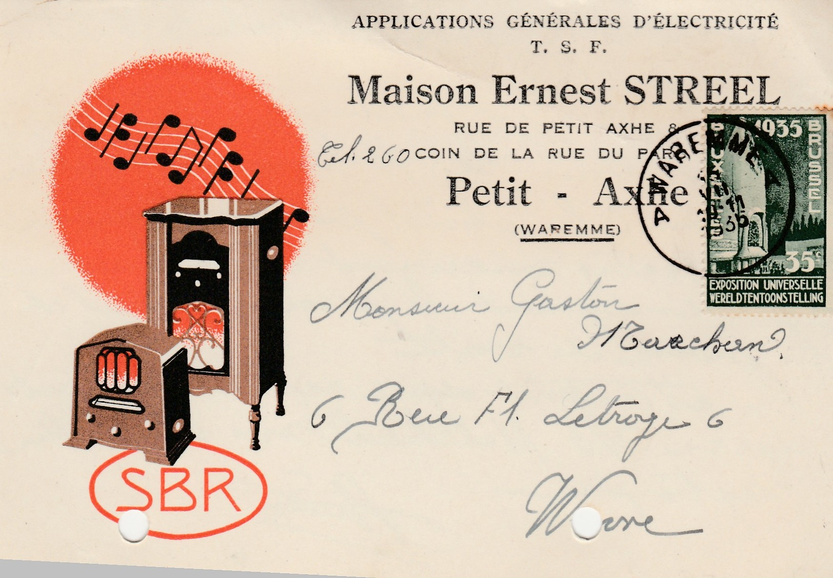 PETIT - AXHE ,carte Publicité ,Ernest Streel ,SBR ,électricité ,T S F ,radio - Waremme