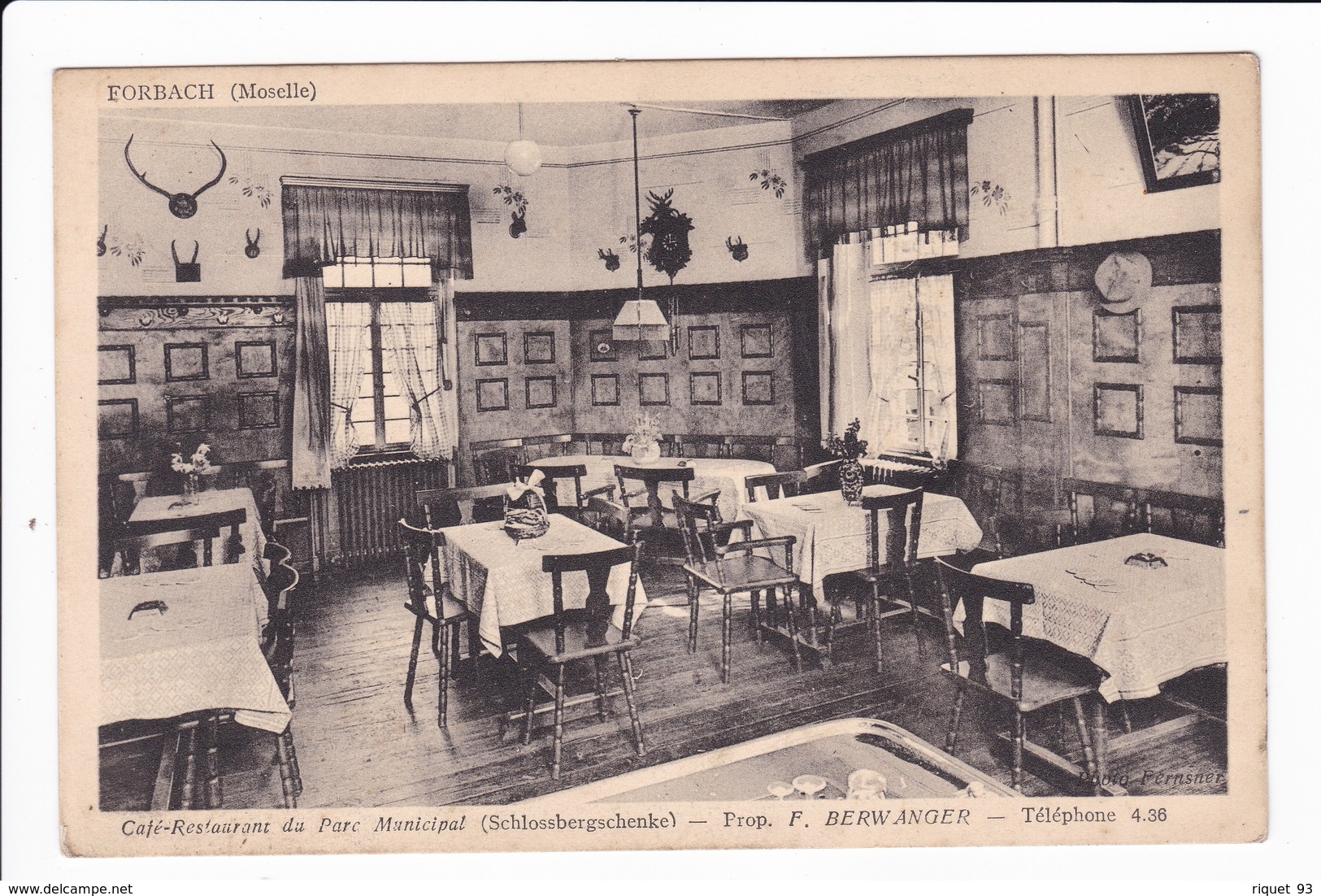 FORBACH - Café-Restaurent Du Parc Municipal - Prop. F. BERWANGER - Téléphone 4.36 - Forbach