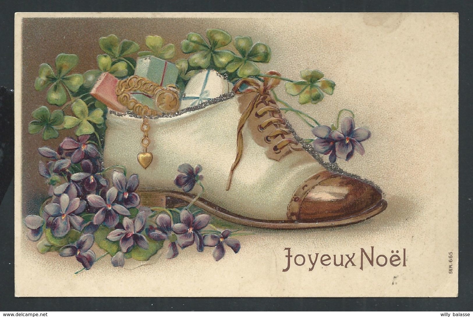 +++ CPA - Fantaisie - Voeux - Fleur - Pensée - Trèfle - Chaussure - Paillettes - Embossed - Gaufrée - Relief   // - Autres & Non Classés