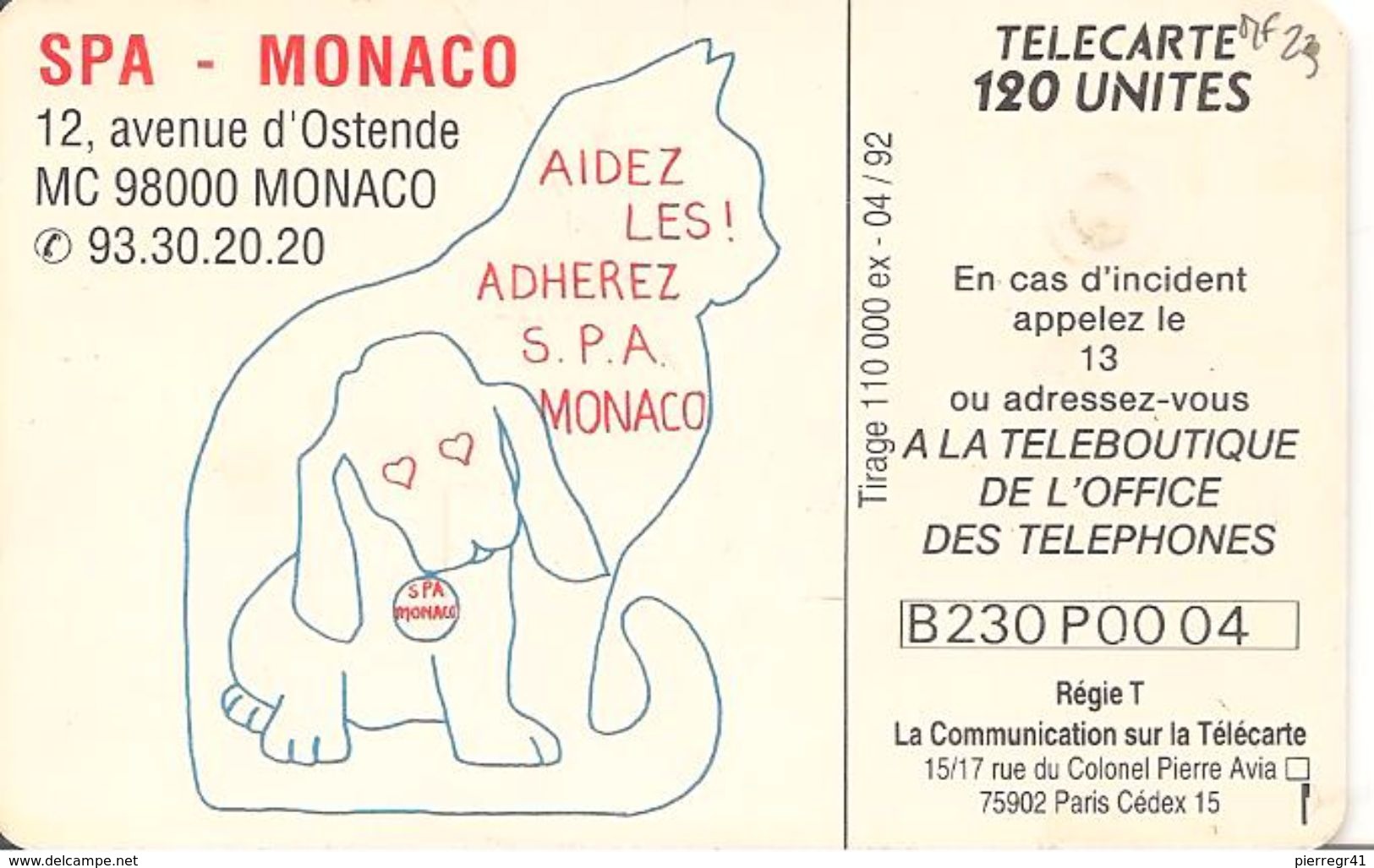 CARTE°-PUBLIC-MONACO-120U-MF23-GEM A-04/92-SPA MONACO-UTILISE-TBE - Monace