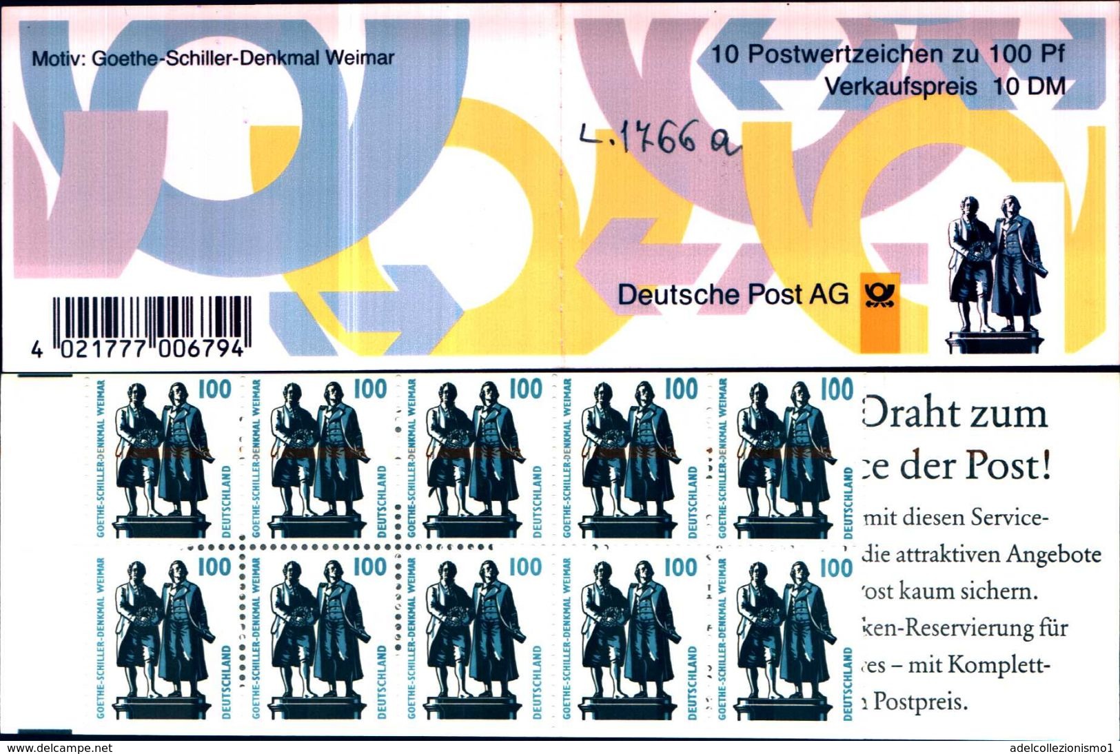 85311) GERMANIA  Goethe-schiller L.1776 Nuovo - 1° Giorno – FDC (foglietti)