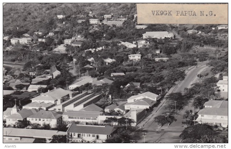 Port Moresby Papua, Aerial View Of Business Center Of Town, C1950s/60 Vintage Real Photo Postcard - Papua New Guinea