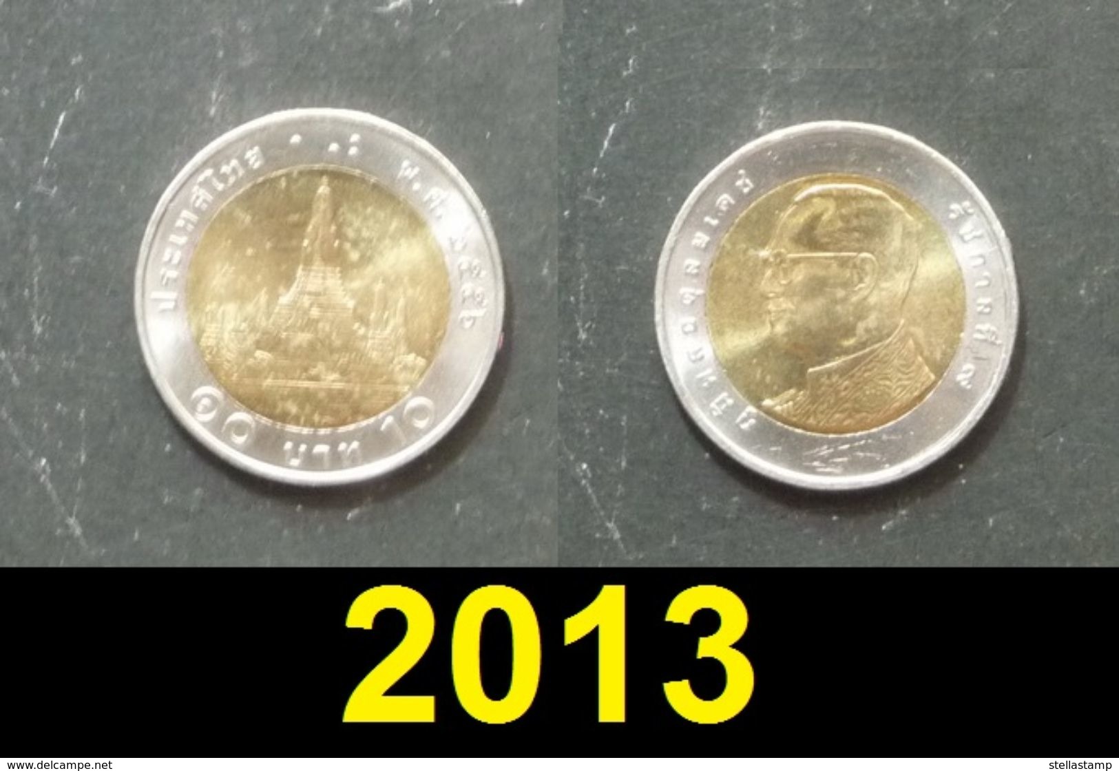 Thailand Coin Circulation 10 Baht Bi Metal Year 2013 UNC - Thailand