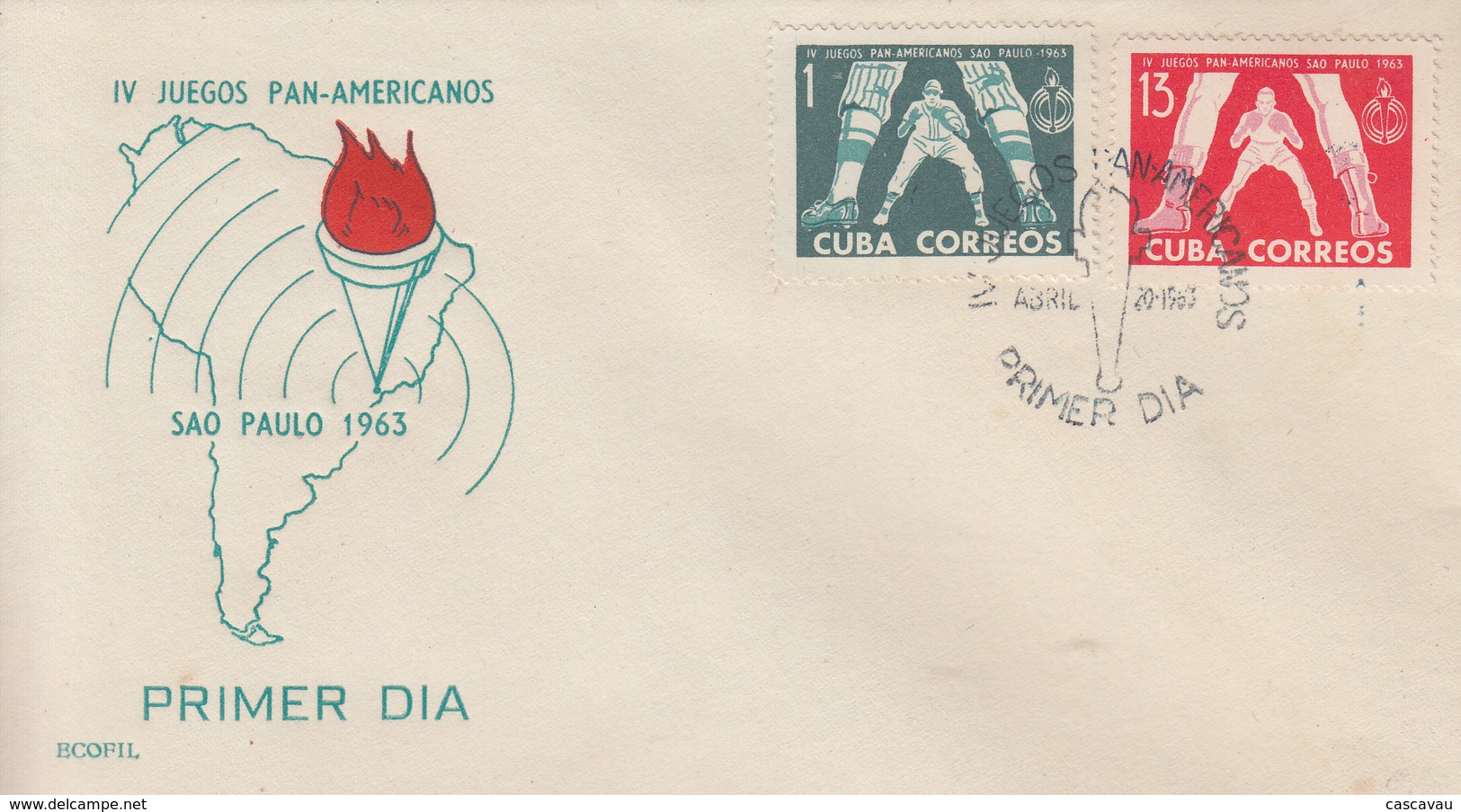 Enveloppe  FDC   1er   Jour   CUBA   4éme  JEUX   PANAMERICAINS    SAO  PAULO   1963 - FDC