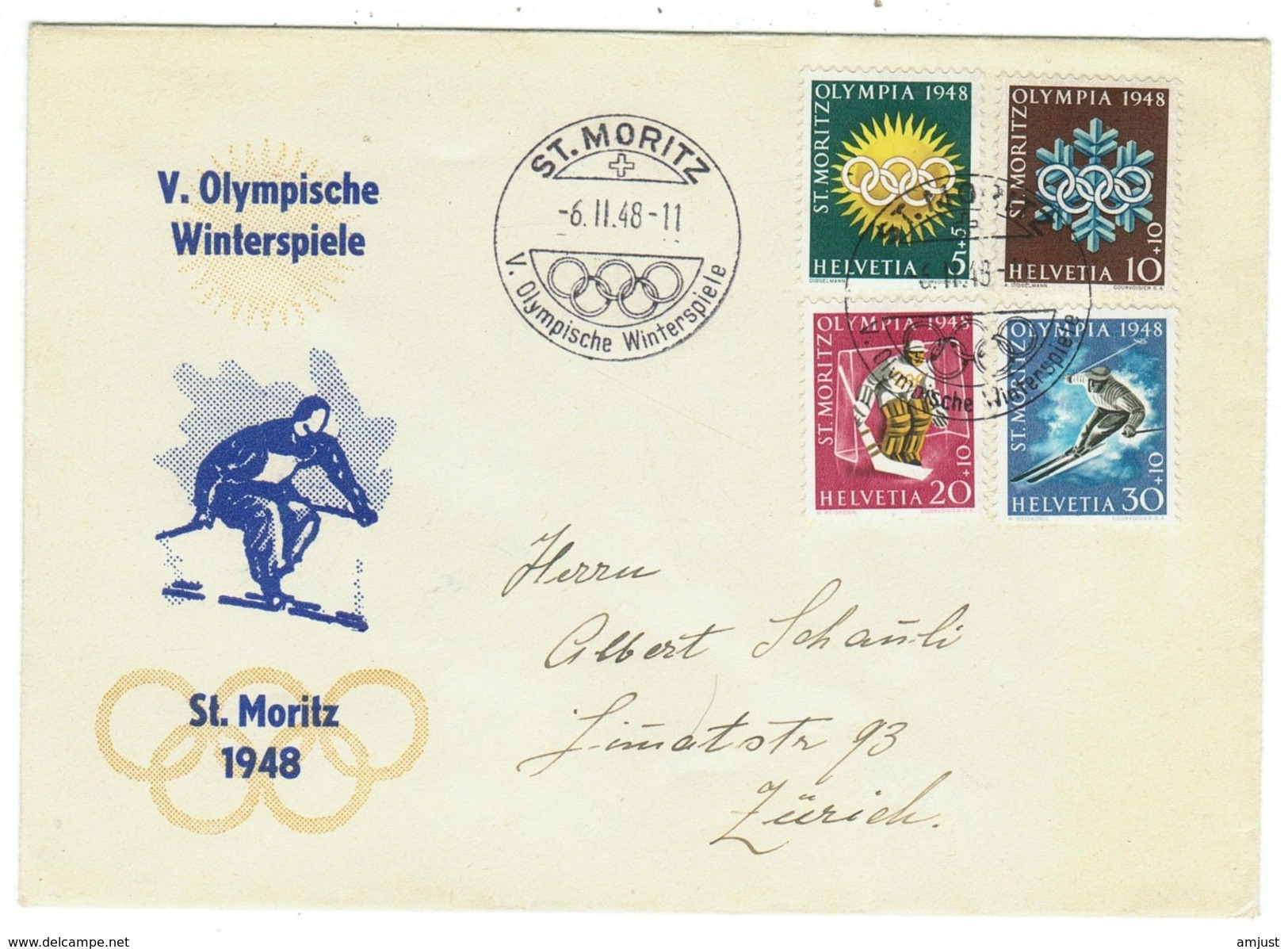 Suisse // Schweiz // Switzerland //  Lettre Pour Zurich , Jeux Olympiques St.Moritz 1948 - Winter 1948: St-Moritz