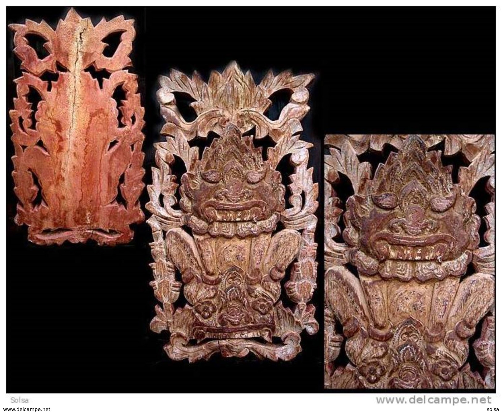 - Ornement De Gardien De Temple  / Burmese Wooden Temple Ornament : The Gardian - Art Asiatique