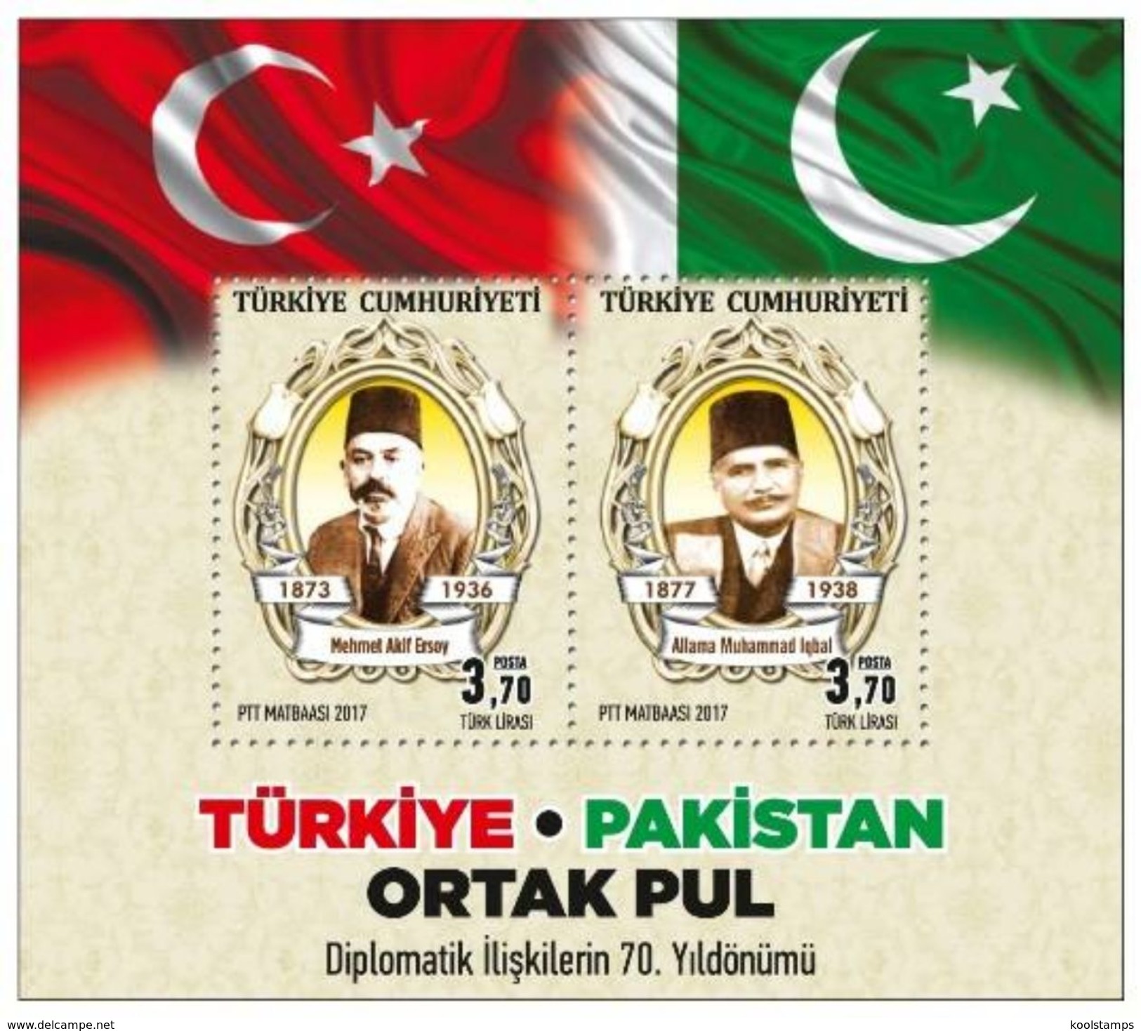 SS Turkey 2017 Joint Issue "Turkey & Pakistan 70th Anniversary Of Diplomatic Relations " MNH - Pakistan