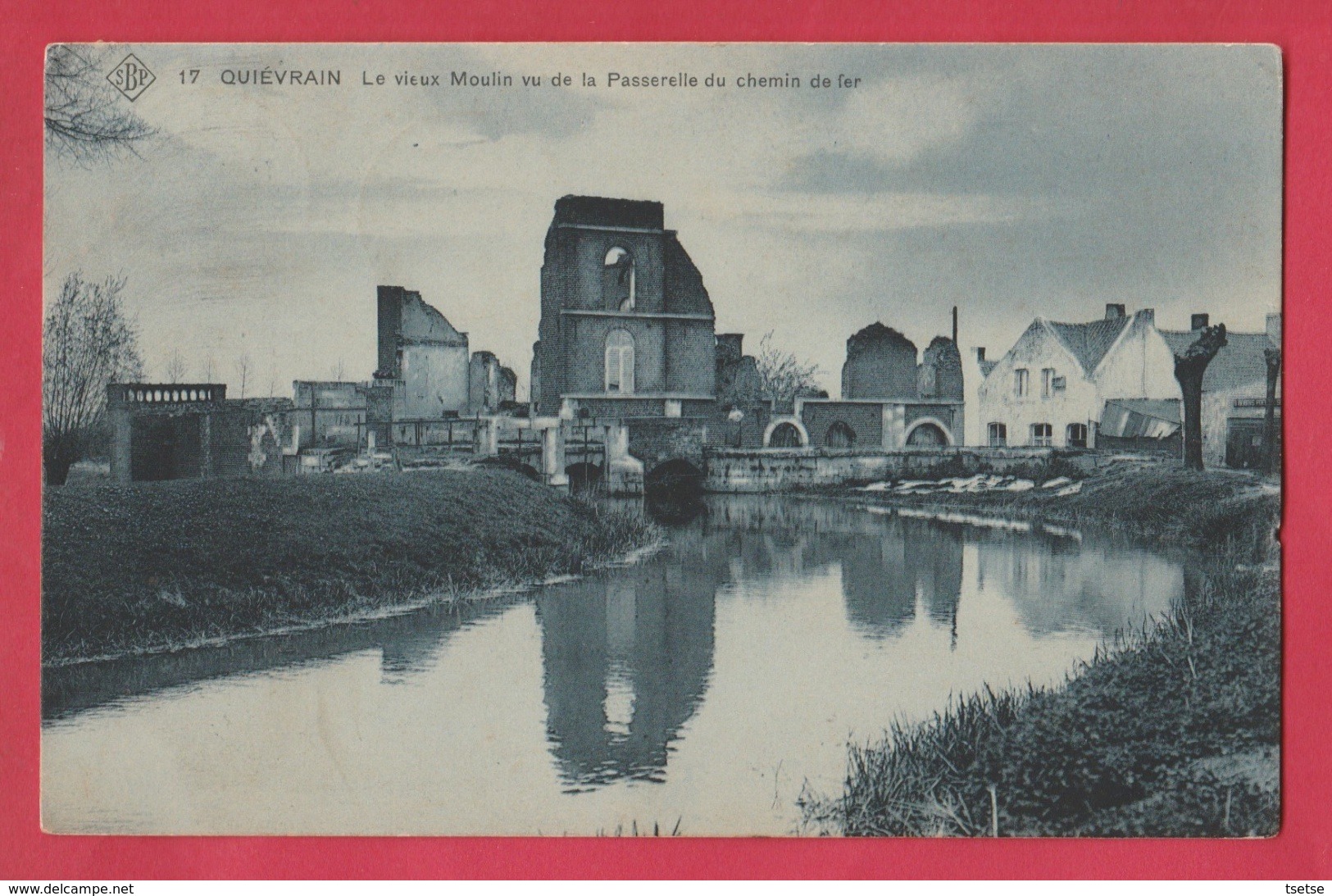 Quiévrain - Le Vieux Moulin Vu De La Passerelle Du Chemin De Fer -SBP -1917 ( Voir Verso ) - Quiévrain
