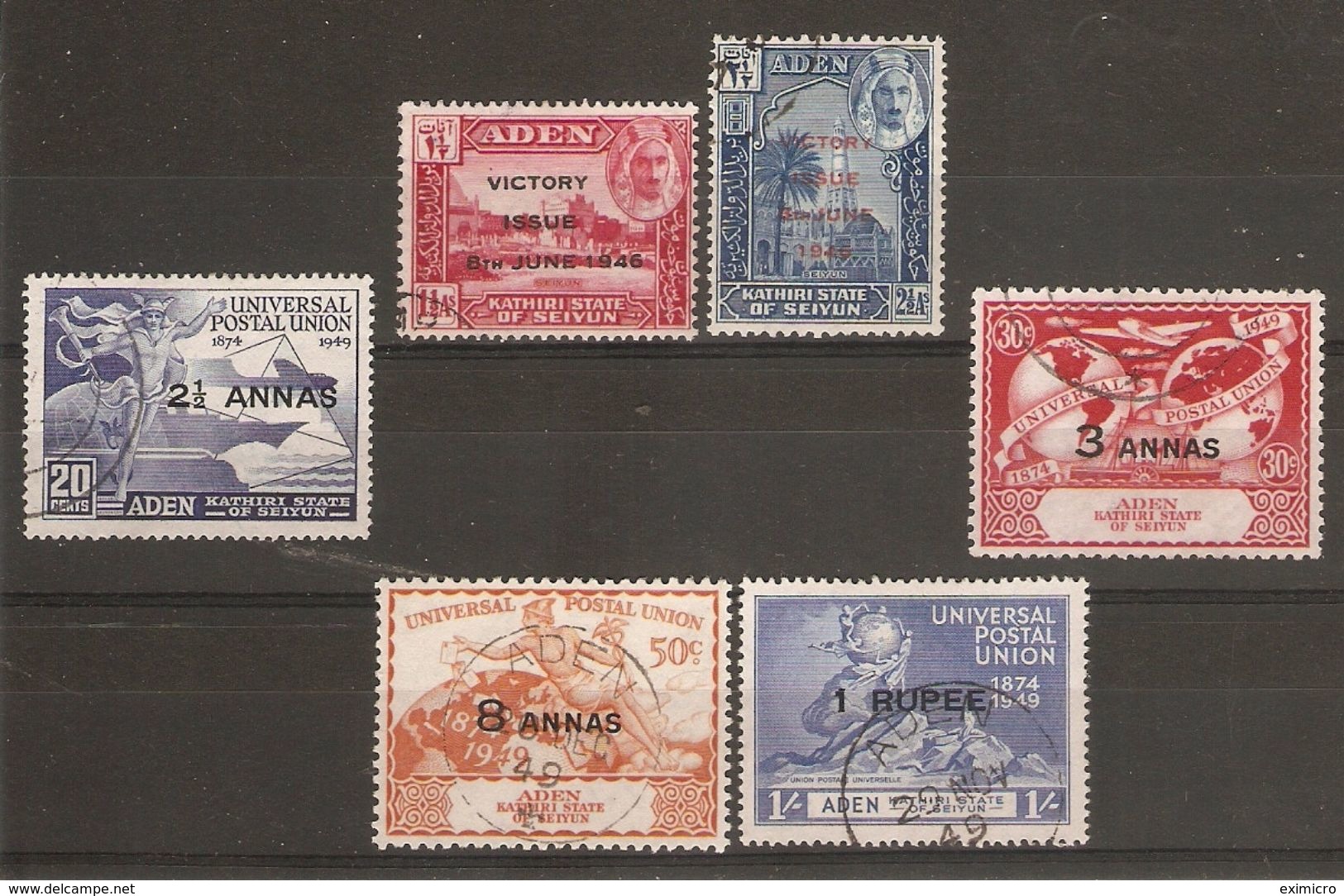 ADEN - KATHIRI STATE OF SEIYUN 1946 VICTORY AND 1949 UPU SETS FINE USED Cat £13.50 - Aden (1854-1963)