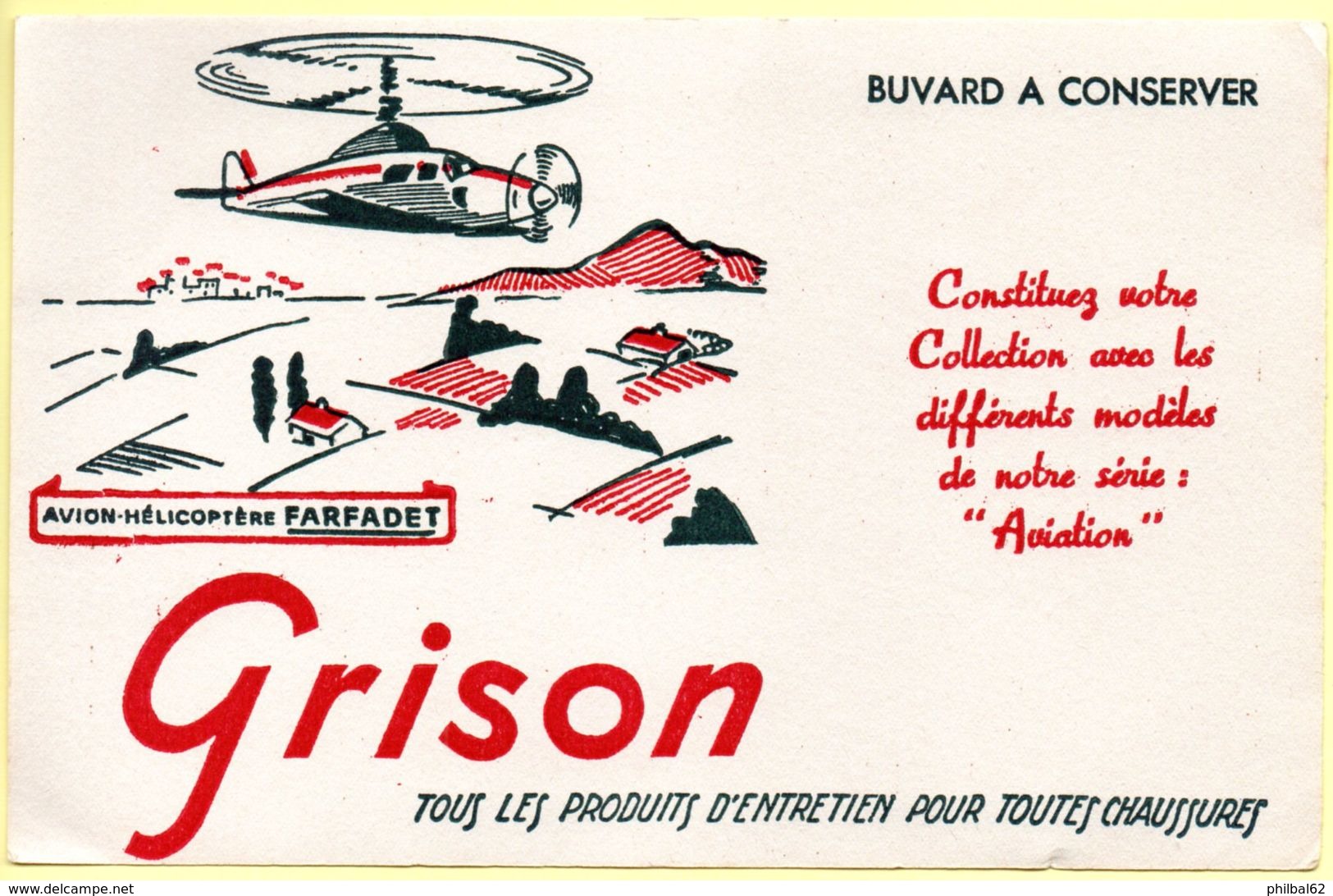 Buvard Grison, Produits D'entretien Pour Chaussures. Illustration : Hélicoptère Farfadet. - C