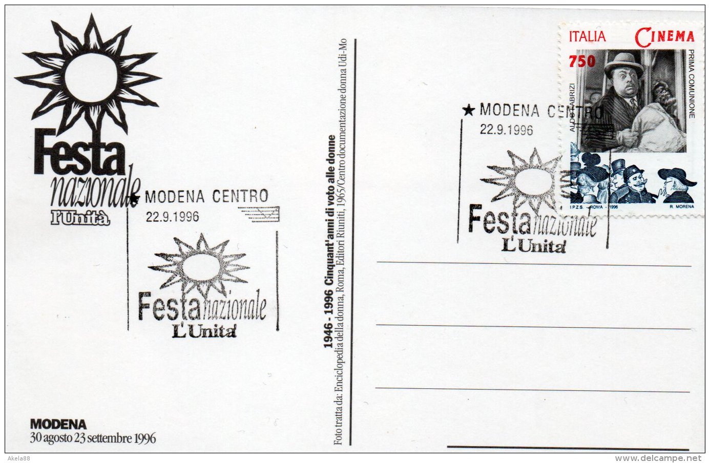 MODENA 1996 - FESTA NAZIONALE DELL'UNITA' -ULIVO -GUARDIA DI FINANZA - CABIRIA - SILVANA MANGANO - ALDO FABRIZI - Altri & Non Classificati