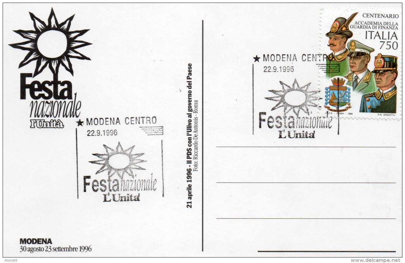 MODENA 1996 - FESTA NAZIONALE DELL'UNITA' -ULIVO -GUARDIA DI FINANZA - CABIRIA - SILVANA MANGANO - ALDO FABRIZI - Altri & Non Classificati