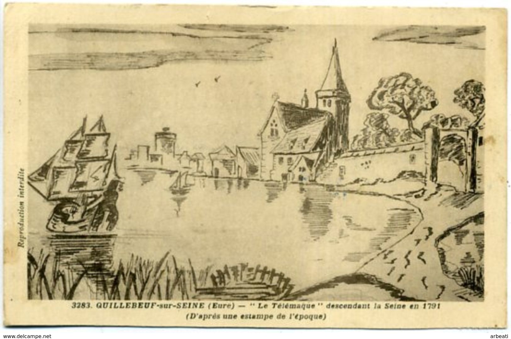 27 QUILLEBEUF-sur-SEINE ++ "Le Télémaque" Descendant La Seine En 1791 (D'après Une Estampe De L'époque) ++ - Autres & Non Classés