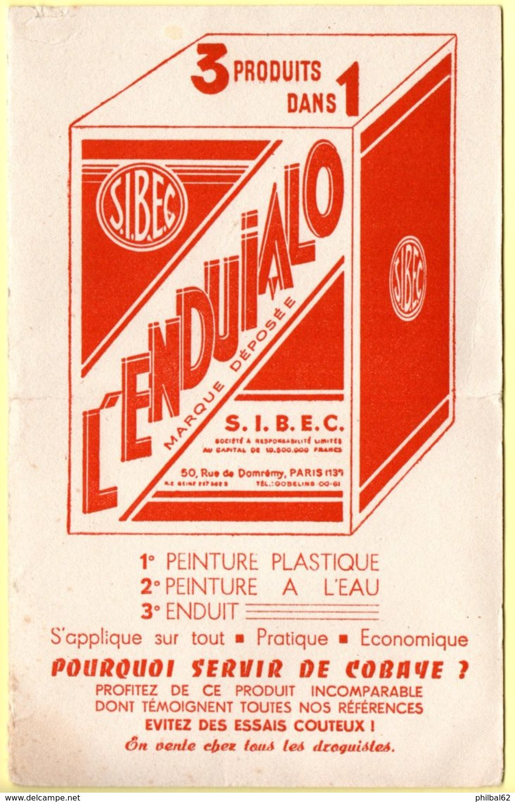 Buvard L'Enduialo, Peinture Plastique, Peinture à L'eau, Enduit. Buvard En 2 Volets. - Vernici