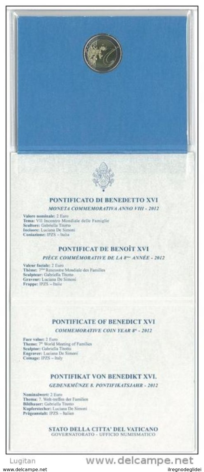 2012 NUMISMATICA - 2012 - 2€ - Incontro Mondiale Famiglie - In Folder - DUE EURO IN FOLDER ORIGINALE - FDC - Vaticano