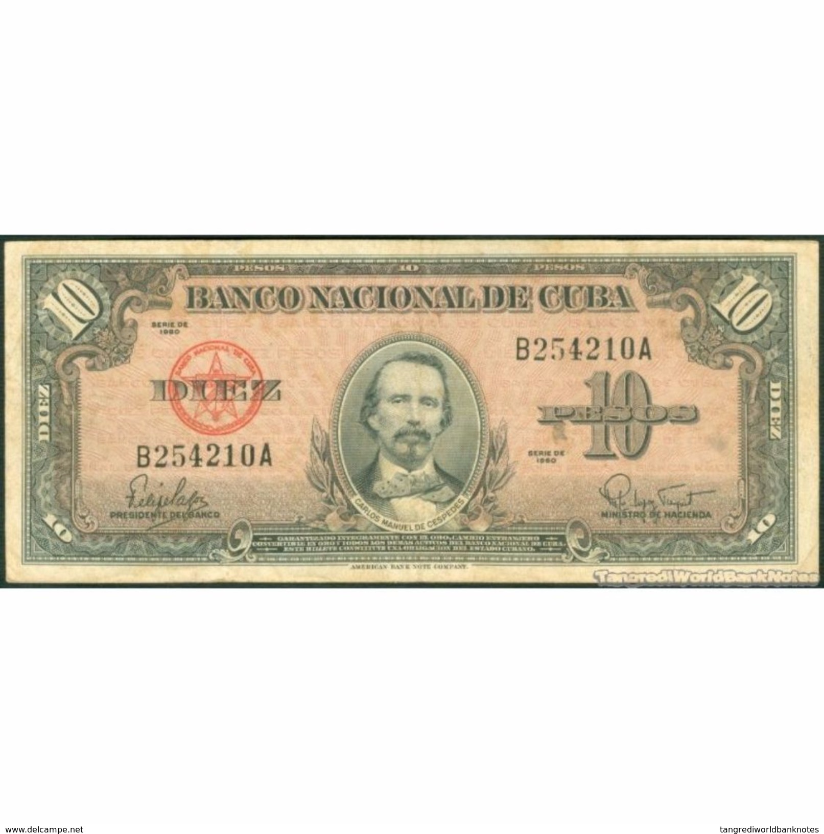 TWN - CUBA 79b - 10 Pesos 1960 B 254210 A F/VF - Cuba