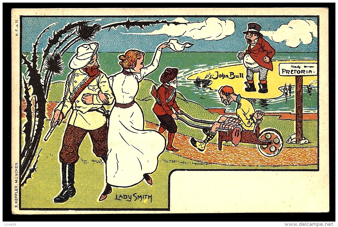 CPA PRECURSEUR FRANCE- MILITARIA 1900- ILLUSTRATION HUMORISTIQUE- GUERRE DES BOERS- LADY SMITH ET JOHN BULL- - Humour