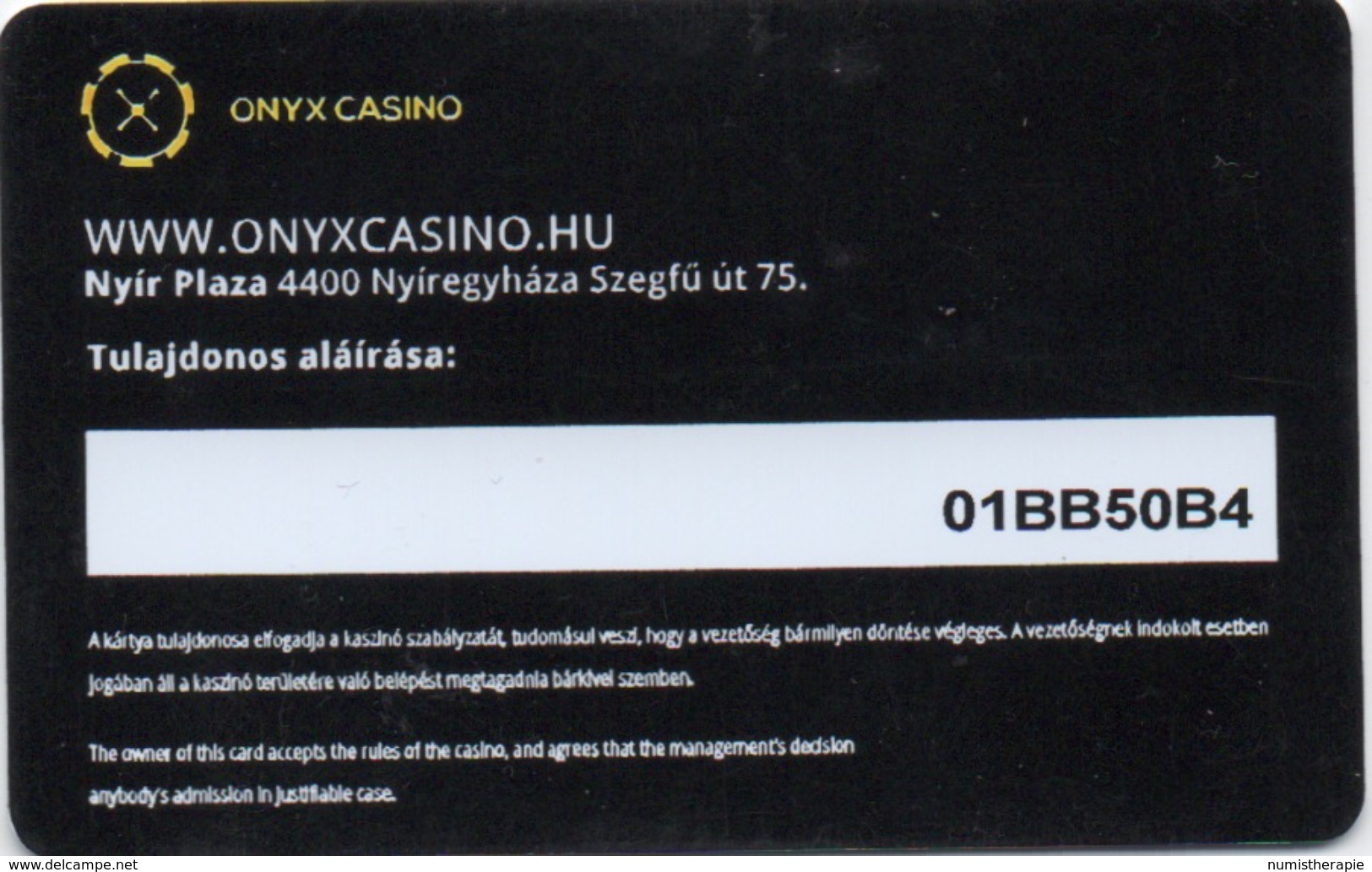 Carte De Casino : Onyx Casino Hongrie Hungary (slightly Bent) - Cartes De Casino