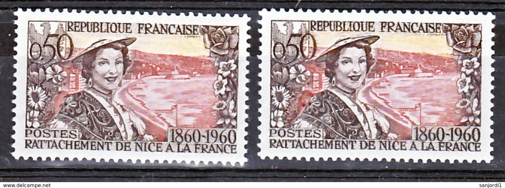 France 1247 Variété Chapeau Cassé Et Normal Niçoise Et Plage  Neuf ** TB MNH Sin Charnela - Ongebruikt