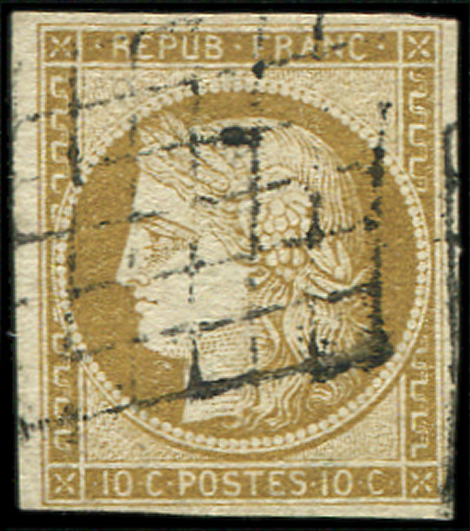EMISSION DE 18491    10c. Bistre Jaune, Obl. GRILLE, TB - 1849-1850 Cérès