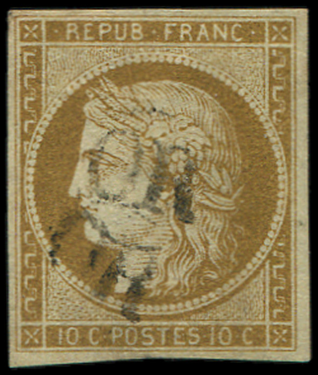 EMISSION DE 18491    10c. Bistre-jaune, Obl. OR Deux Fois, R Et TB - 1849-1850 Cérès