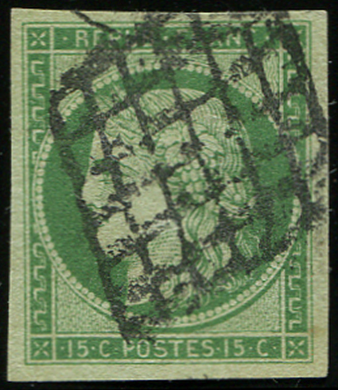 EMISSION DE 18492    15c. Vert, Obl. GRILLE (un Peu Lourde), TB. M - 1849-1850 Cérès