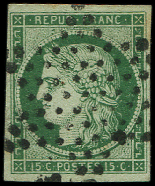 EMISSION DE 18492b   15c. Vert Foncé, Obl. ETOILE, TTB - 1849-1850 Ceres