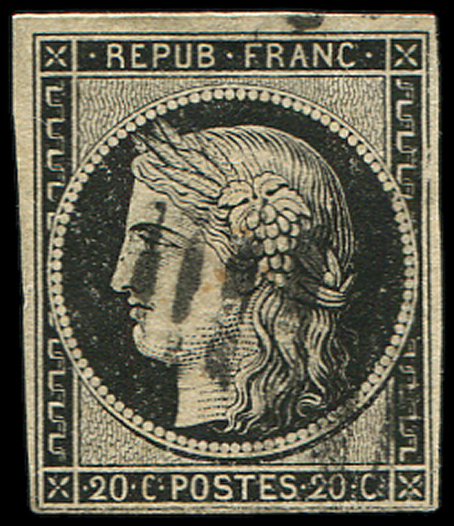 EMISSION DE 18493    20c. Noir Sur Jaune, Obl. BARRES DE LILLE, TB, Certif. A. Brun - 1849-1850 Cérès