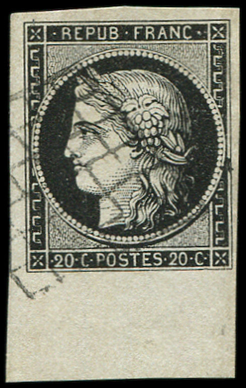 EMISSION DE 18493a   20c. Noir Sur Blanc, Bdf, Obl. GRILLE, Superbe. C - 1849-1850 Cérès