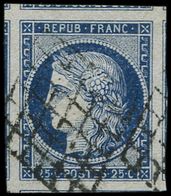 EMISSION DE 18494a   25c. Bleu Foncé, Marges énormes, 4 Voisins Et 4 Amorces, Superbe - 1849-1850 Cérès