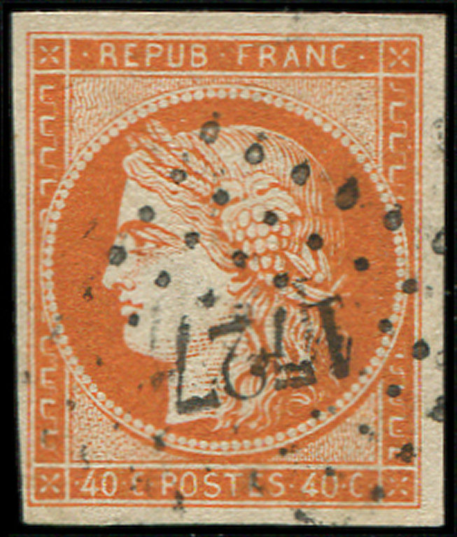 EMISSION DE 18495    40c. Orange, Obl. PC 1727, TB - 1849-1850 Cérès