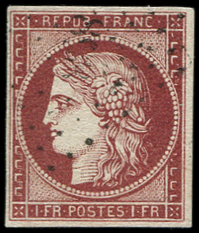 EMISSION DE 18496     1f. Carmin, Très Jolie Nuance Vive, Obl. Légère, Superbe - 1849-1850 Cérès
