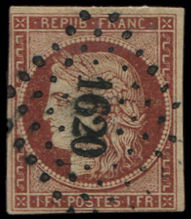 EMISSION DE 18496     1f. Carmin, Oblitéré PC 1620, TB. C, - 1849-1850 Cérès