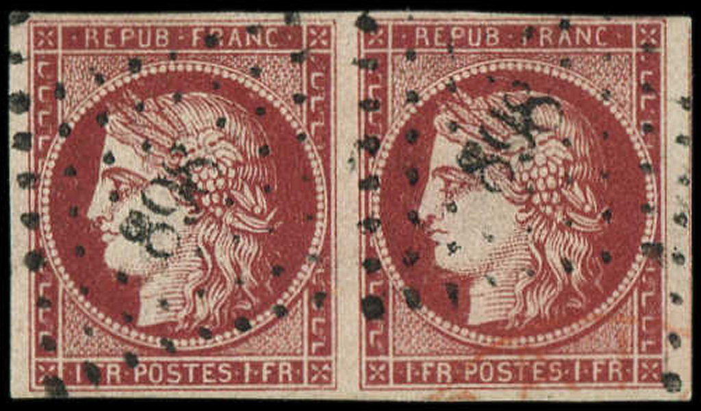 EMISSION DE 18496     1f. Carmin, PAIRE Très Jolie Nuance, Obl. PC 898, TB - 1849-1850 Cérès
