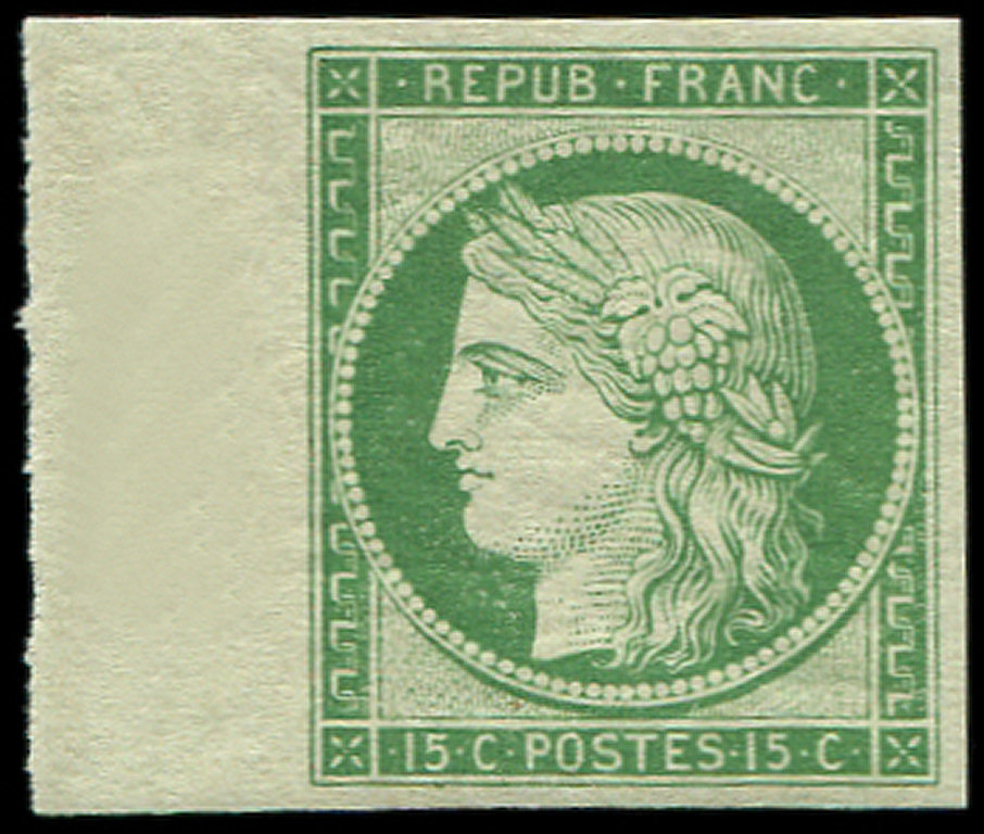 ** EMISSION DE 1849R2e  15c. Vert Clair, REIMPRESSION, Bdf, TTB - 1849-1850 Cérès