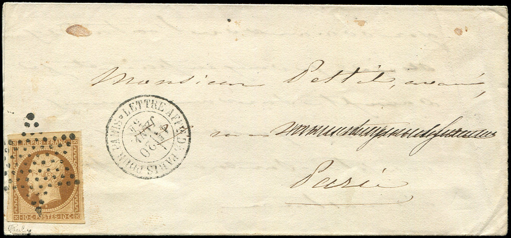 Let PRESIDENCE9    10c. Bistre Jaune, Obl. ETOILE S. LAC, Càd LETTRE AFFie DE PARIS POUR PARIS 20/1/54, TTB - 1852 Louis-Napoléon