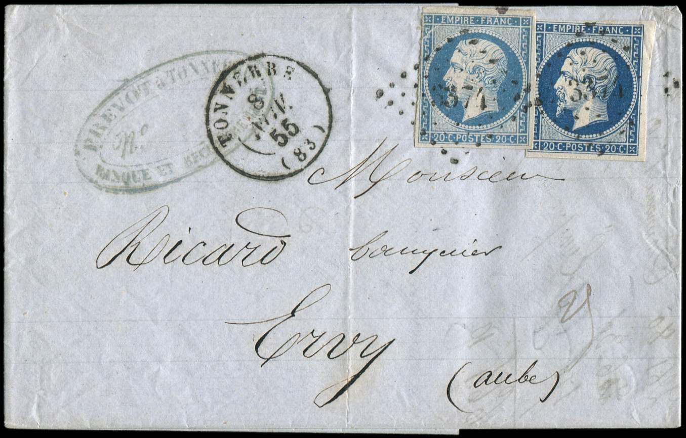 Let EMPIRE NON DENTELE14A Et 14Aa Obl. PC 3374 S. LAC, Càd T15 TONNERRE 8/11/55, Combinaison R De 2 Nuances, TTB - 1853-1860 Napoléon III