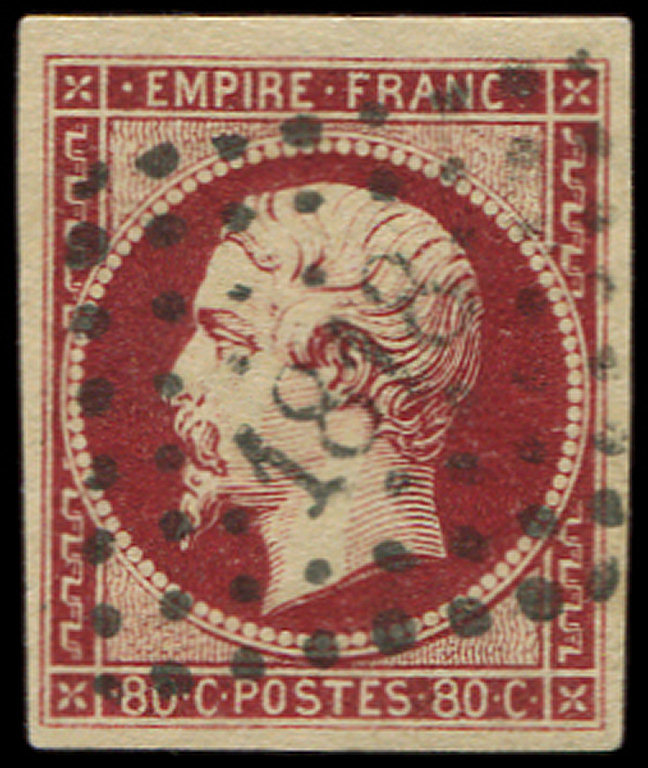 EMPIRE NON DENTELE17Al 80c. Carmin Foncé, Obl. PC 1818, TTB - 1853-1860 Napoléon III