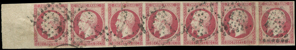 EMPIRE NON DENTELE17B  80c. Rose, BANDE De 7 Bdf Oblitérée B, TB - 1853-1860 Napoléon III