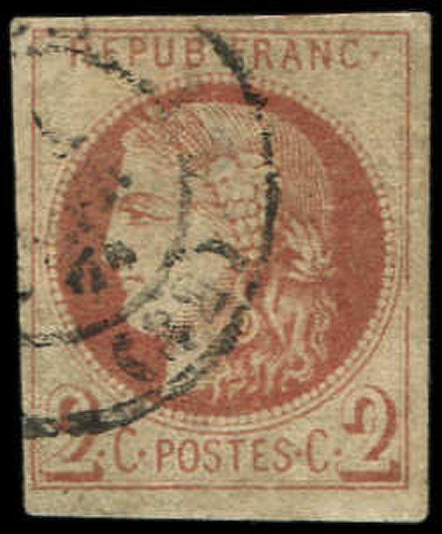 EMISSION DE BORDEAUX40Af  2c., Impression Fine De Tours, R I, Obl. Càd, Pelurage, Aspect TB - 1870 Emission De Bordeaux