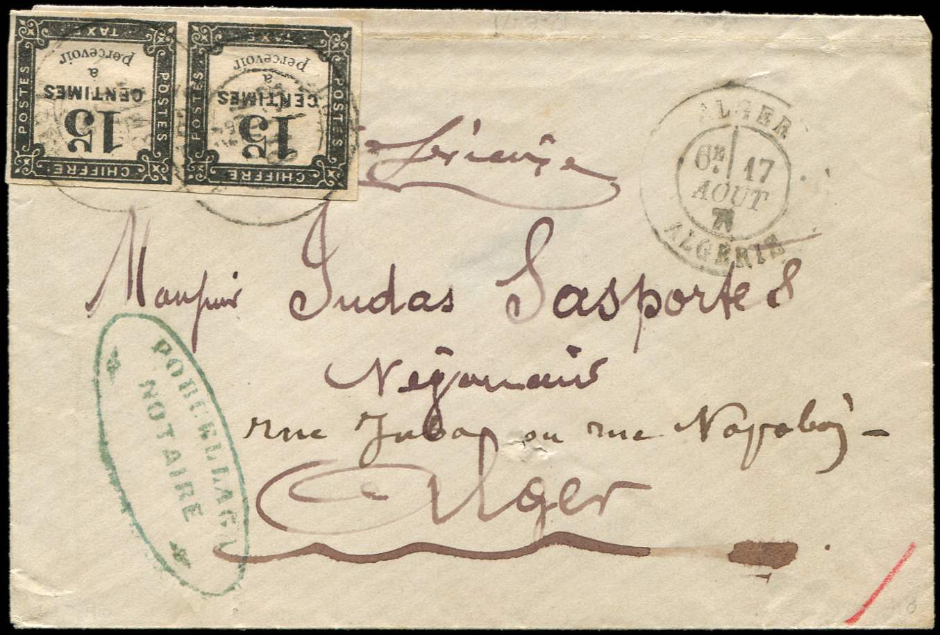 Let TAXE4   15c. Noir Litho, PAIRE Obl. Càd T17 ALGER 17/8/71 S. Env., DOUBLE Port Local, TB - 1859-1959 Neufs