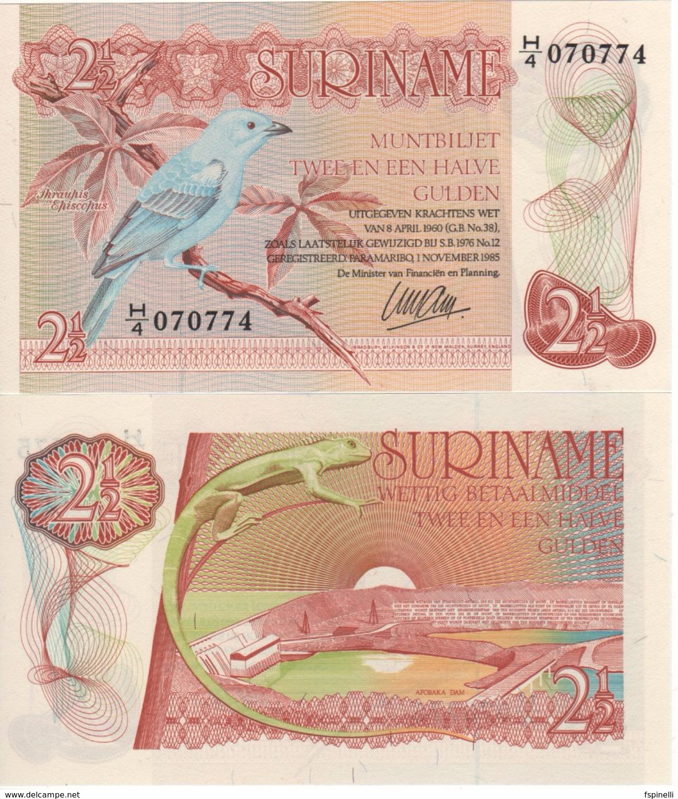 SURINAME   2.50   Gulden  P119    1985   UNC - Suriname