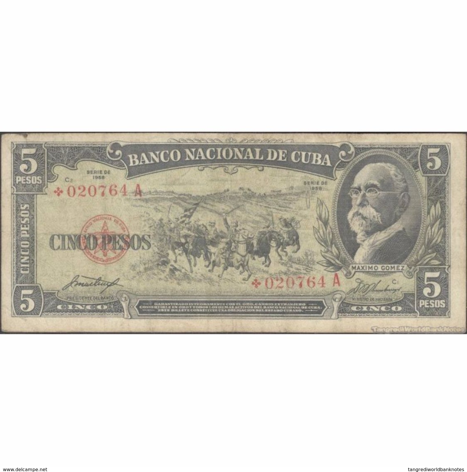 TWN - CUBA 91a - 5 Pesos 1958 Replacement * 020764 A VG/F - Cuba