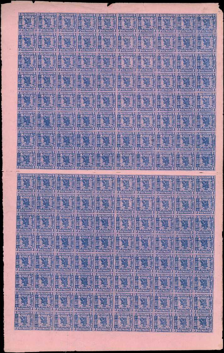 ** ALLEMAGNE (ANCIENS ETATS) BERGEDORF 6 : 3s. Bleu Sur Rose, FEUILLE De 160 Unités Formée De 2 BLOCS De 80 T., TB - Bergedorf