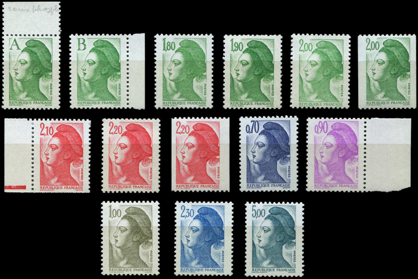 ** Liberté, Lot De 14 Ex. Différents Sans Phospho, Dont N°2242a, TB. C - Collections (en Albums)