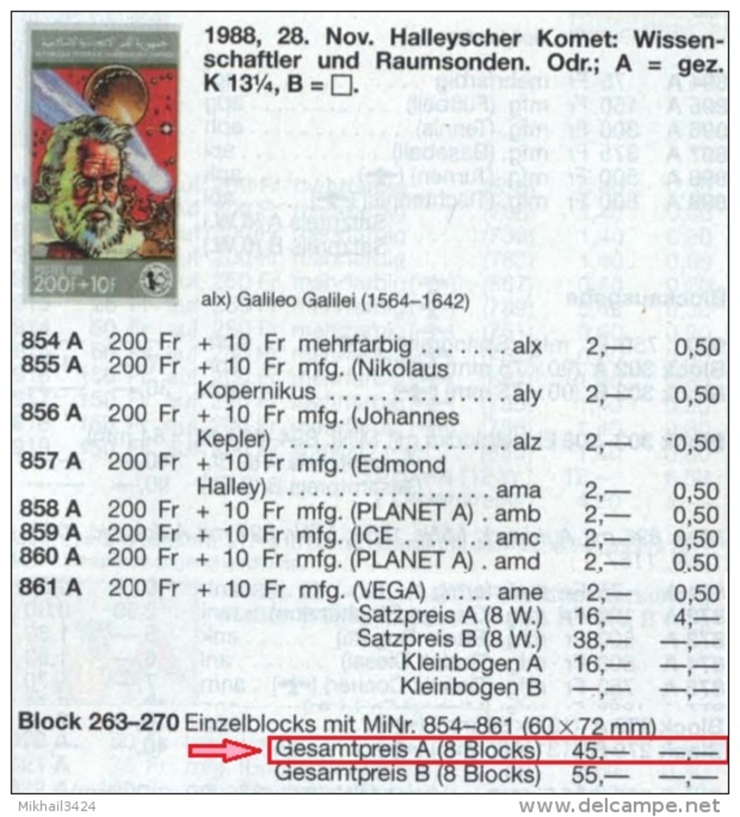 1256 Space Astronomy Gagarin Galilei Kepler Copernicus Newton 1988 Comores 8 S/s Deluxe Set MNH ** 45ME - Africa