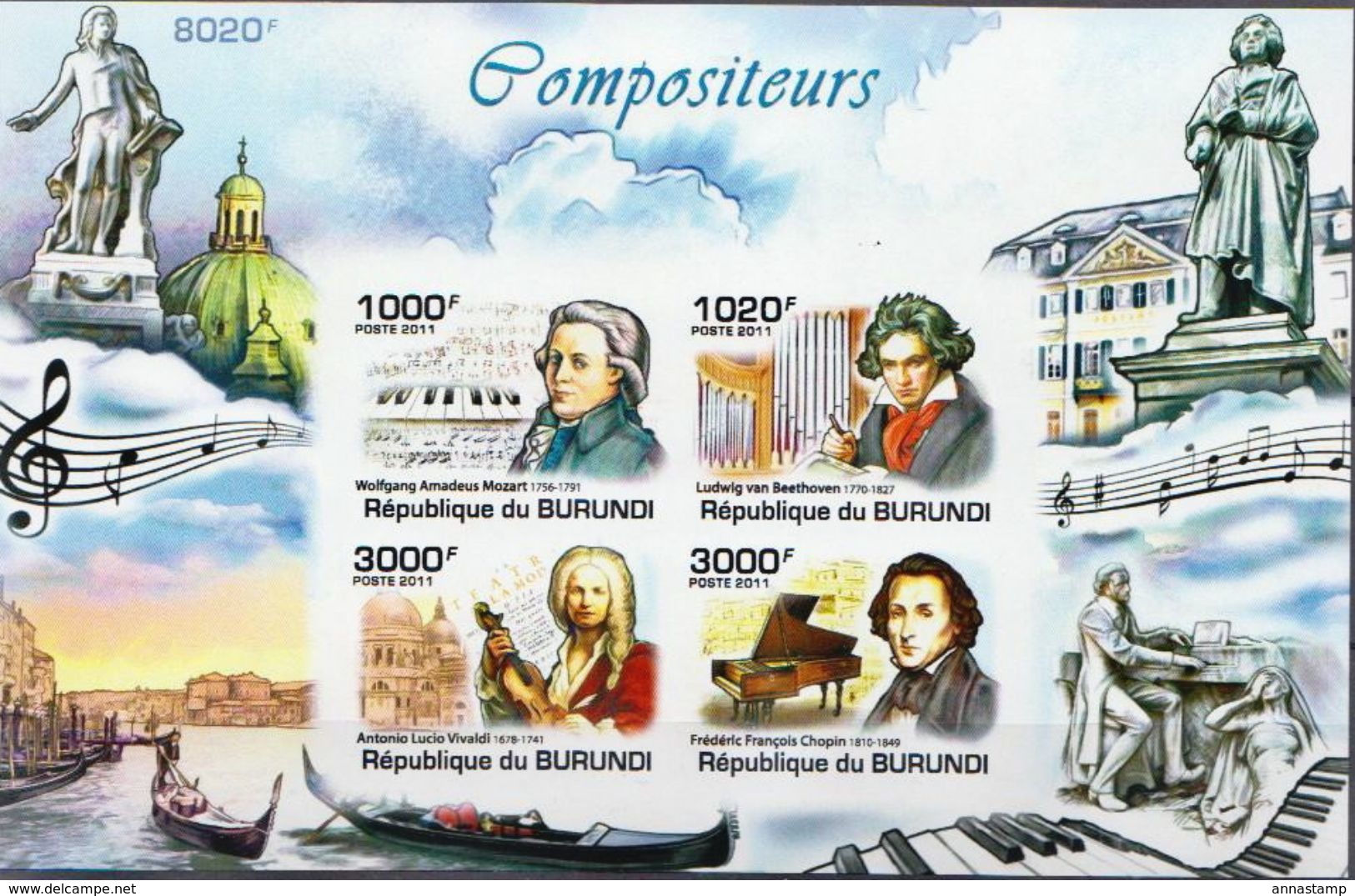 Burundi MNH Famous Composers Imperforated Sheetlet - Music