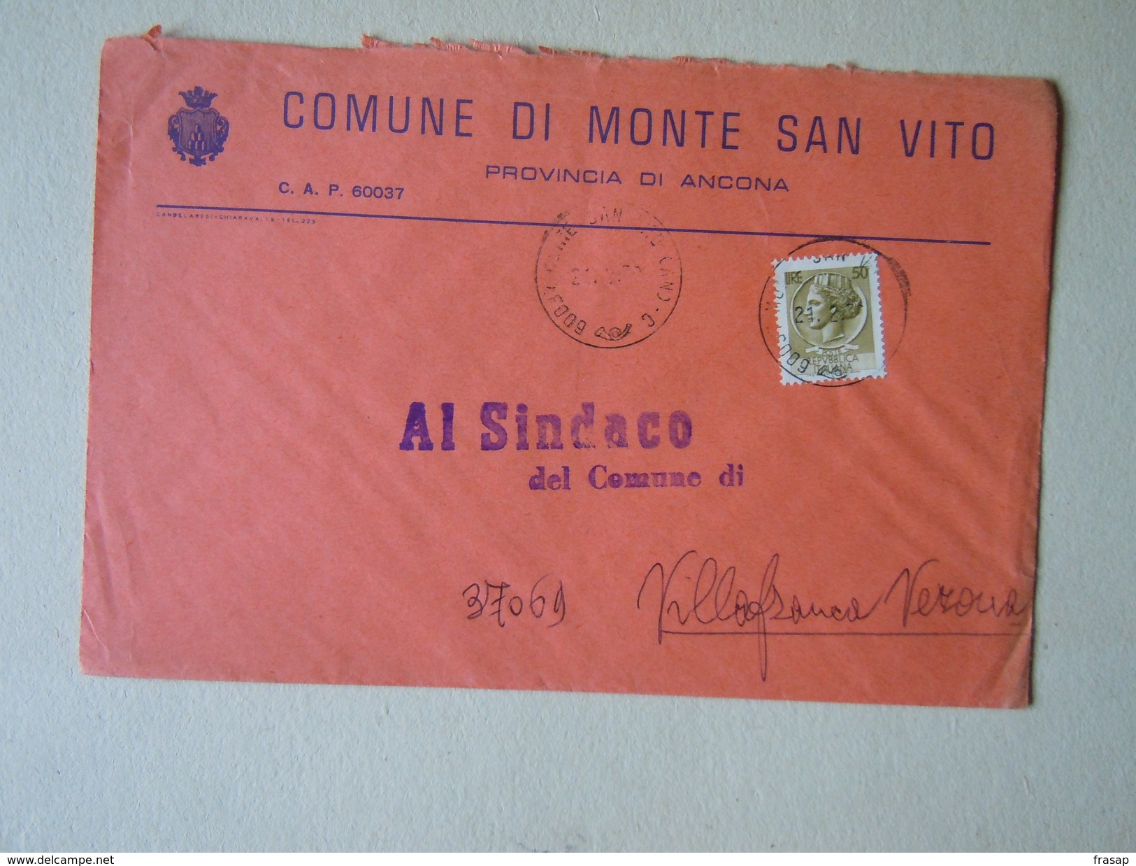 TEMATICA BUSTE COMUNALI - COMUNE DI MONTE SAN VITO   1969 - Buste
